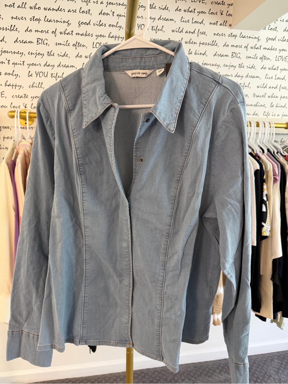 Peace Love World Light Blue Denim Shirt Jacket